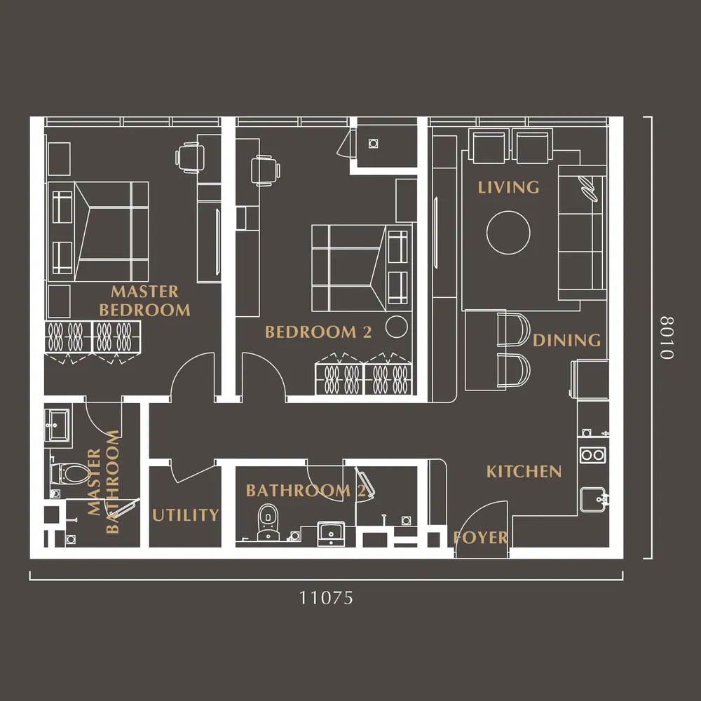 Golden Crown Residence Type B3 floor plan, 958 sq ft (89 m²)
