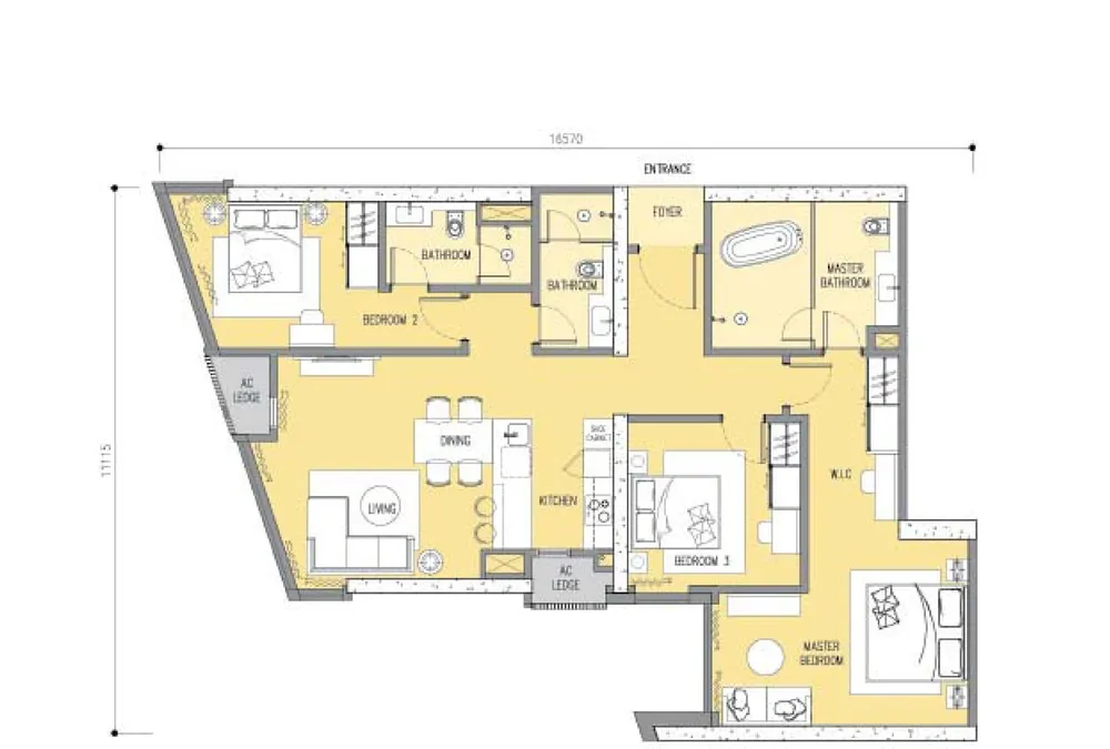 Ascott Star Residence Type E floor plan, 1,400 sq ft (130 m²)