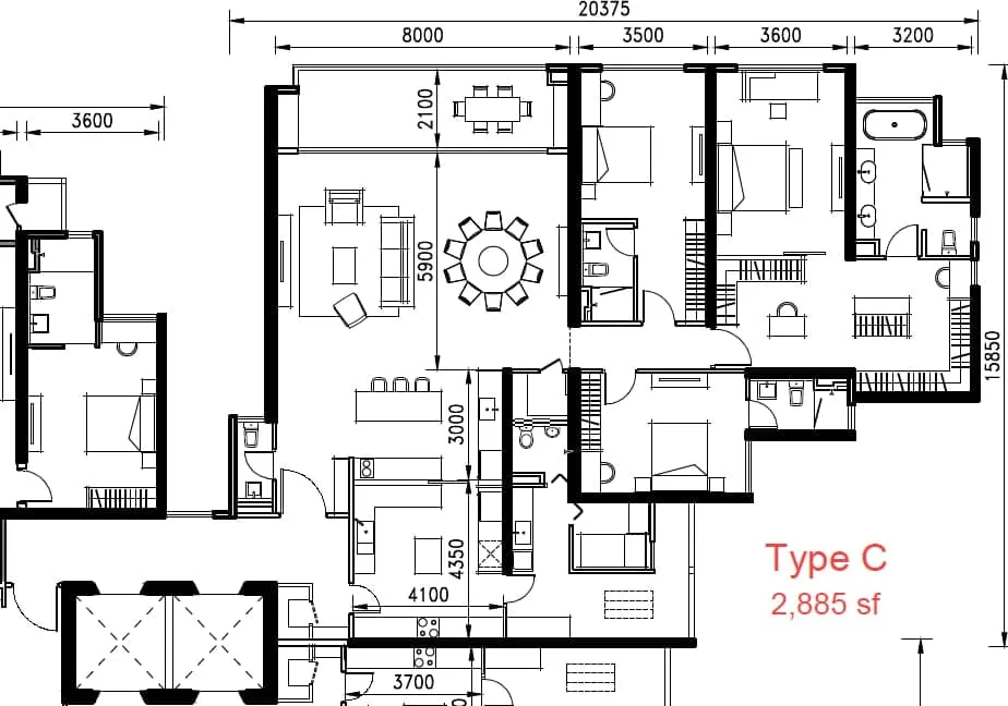 Aetas Taman Desa Type C floor plan, 2,885 sq ft (268 m²)