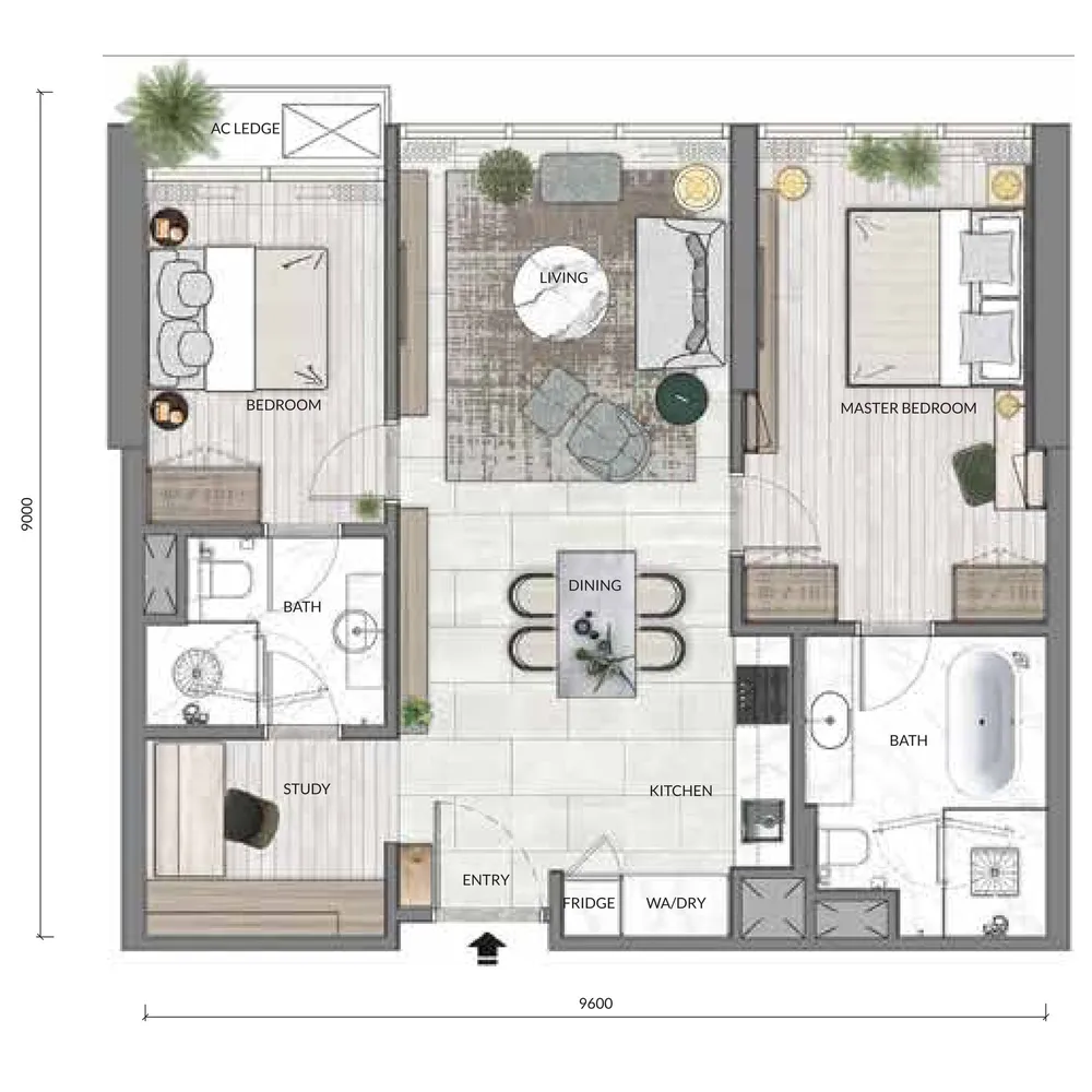 Core Residence Type B3 floor plan, 925 sq ft (86 m²)