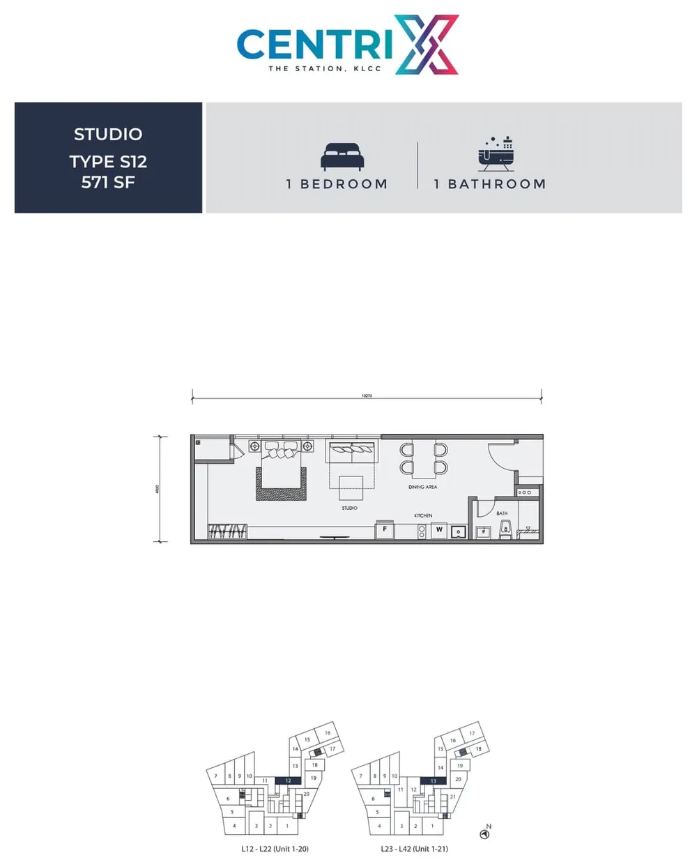 Centrix The Station Type S12 floor plan, 571 sq ft (53 m²)