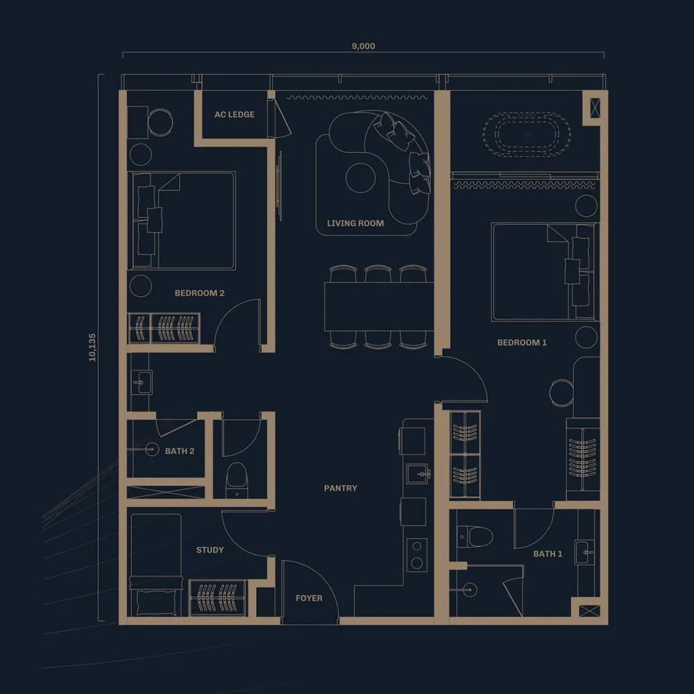 Divine KLCC Type C floor plan, 982 sq ft (91 m²)