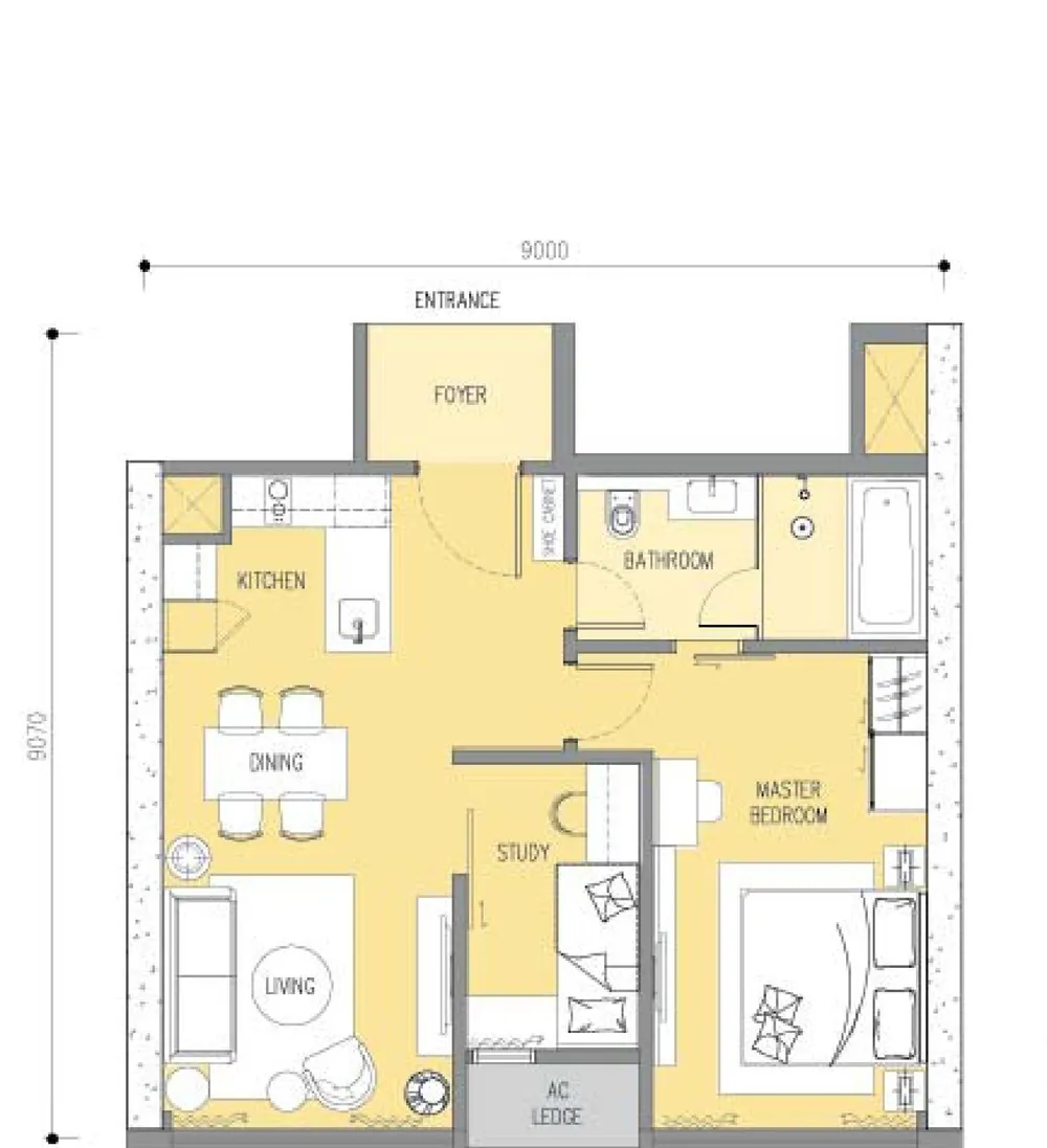 Ascott Star Residence Type B1 floor plan, 797 sq ft (74 m²)