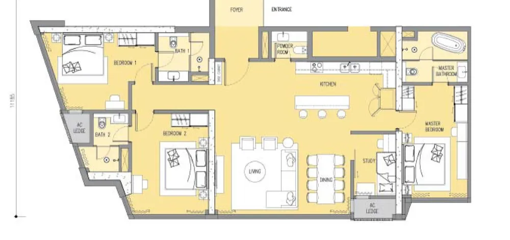 Ascott Star Residence Type F1 floor plan, 1,809 sq ft (168 m²)