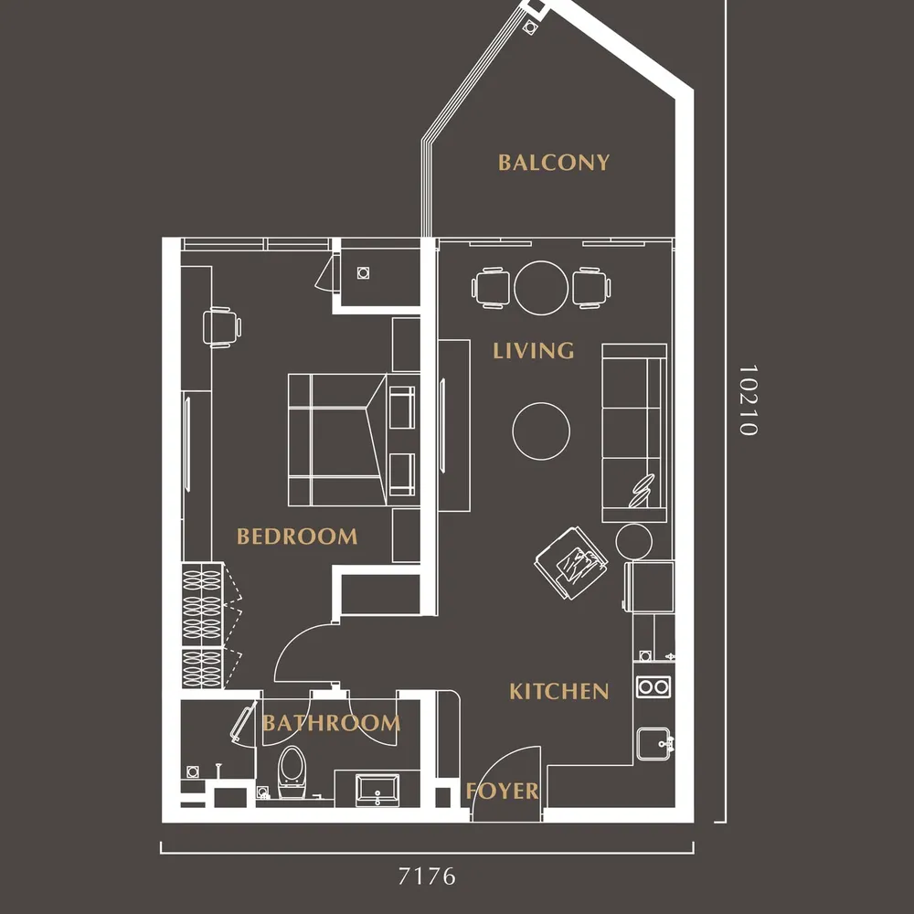 Golden Crown Residence Type A2 floor plan, 732 sq ft (68 m²)