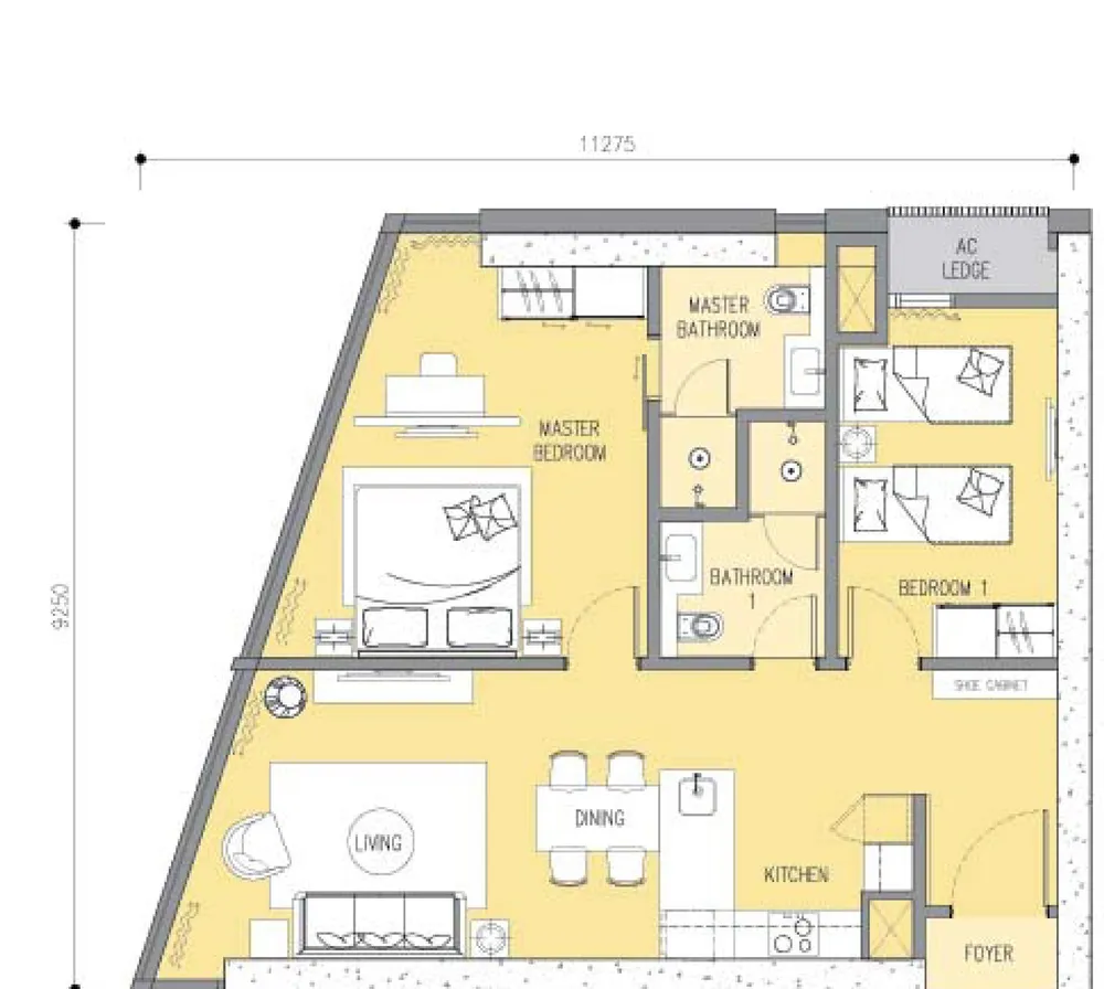 Ascott Star Residence Type C floor plan, 937 – 959 sq ft