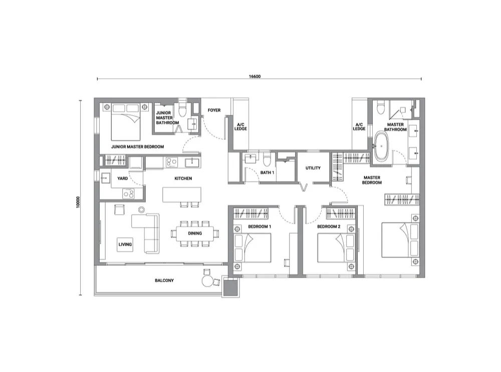 Enlace Suites 2 Type D2 floor plan, 1,485 sq ft (138 m²)