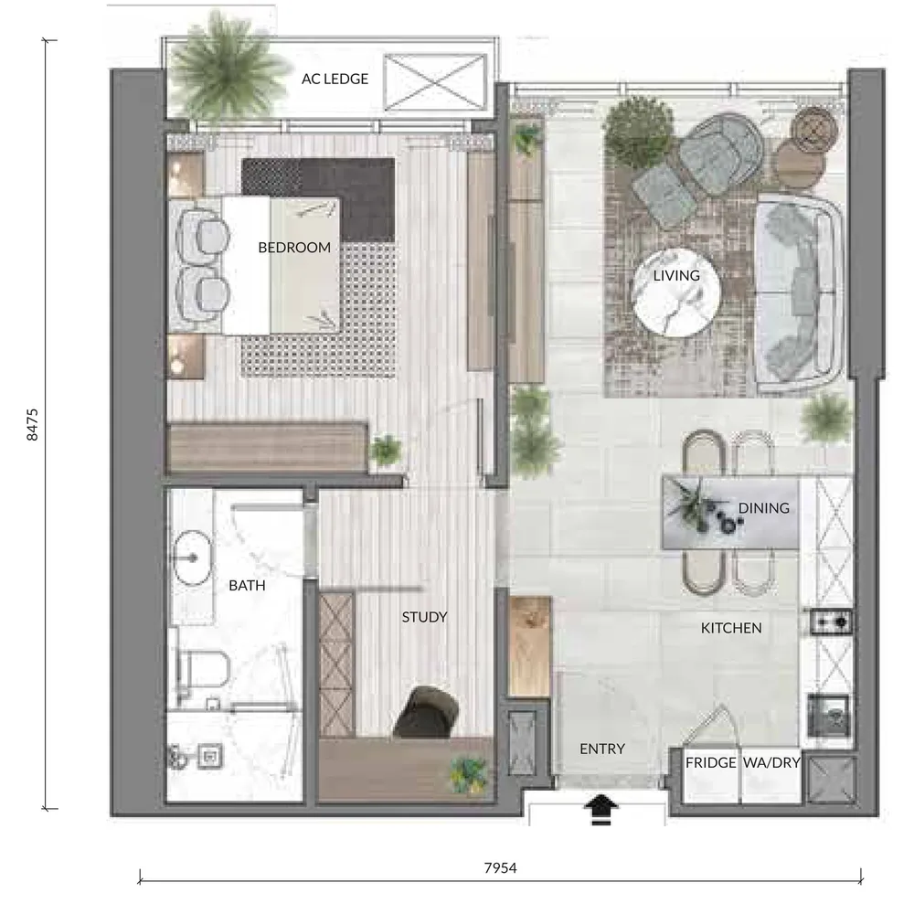 Core Residence Type A2 floor plan, 688 sq ft (64 m²)