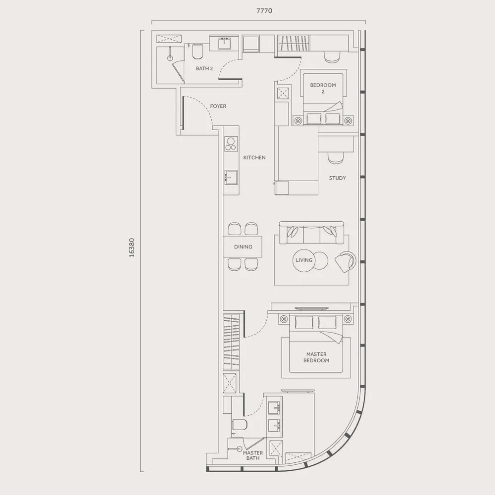 CloutHaus Type L floor plan, 980 sq ft (91 m²)