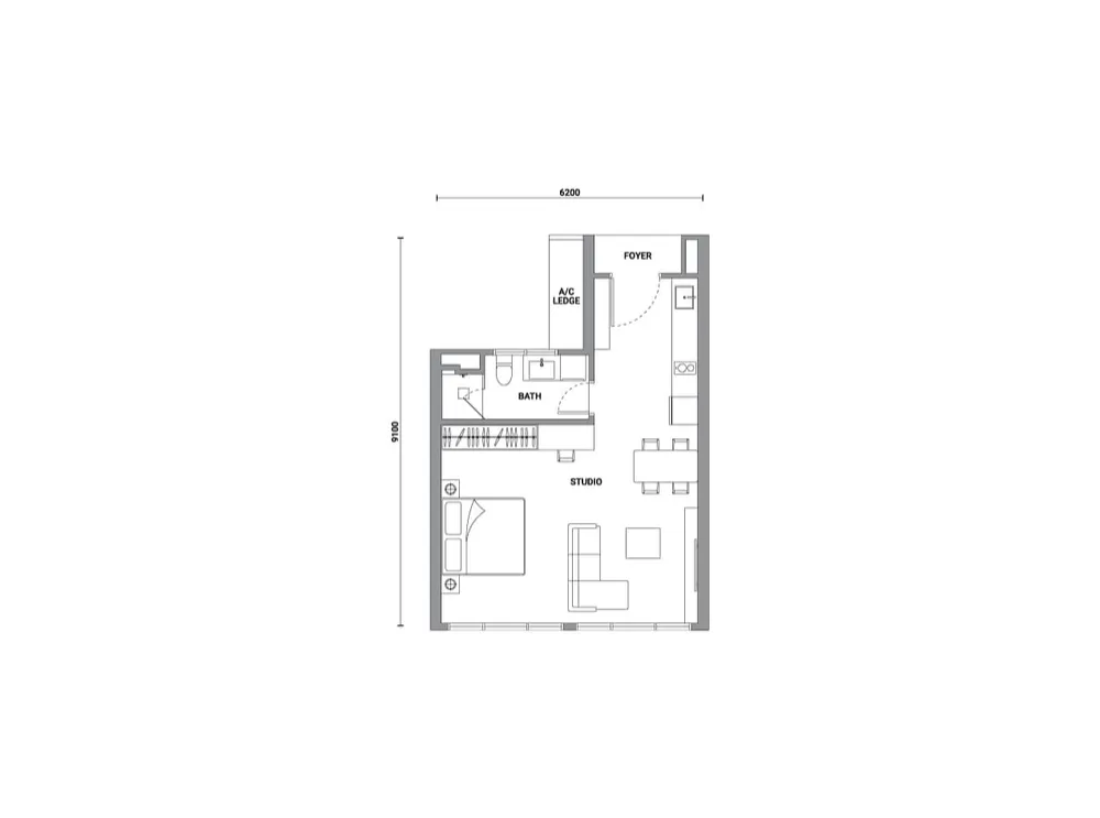 Enlace Suites 2 Type A floor plan, 506 sq ft (47 m²)