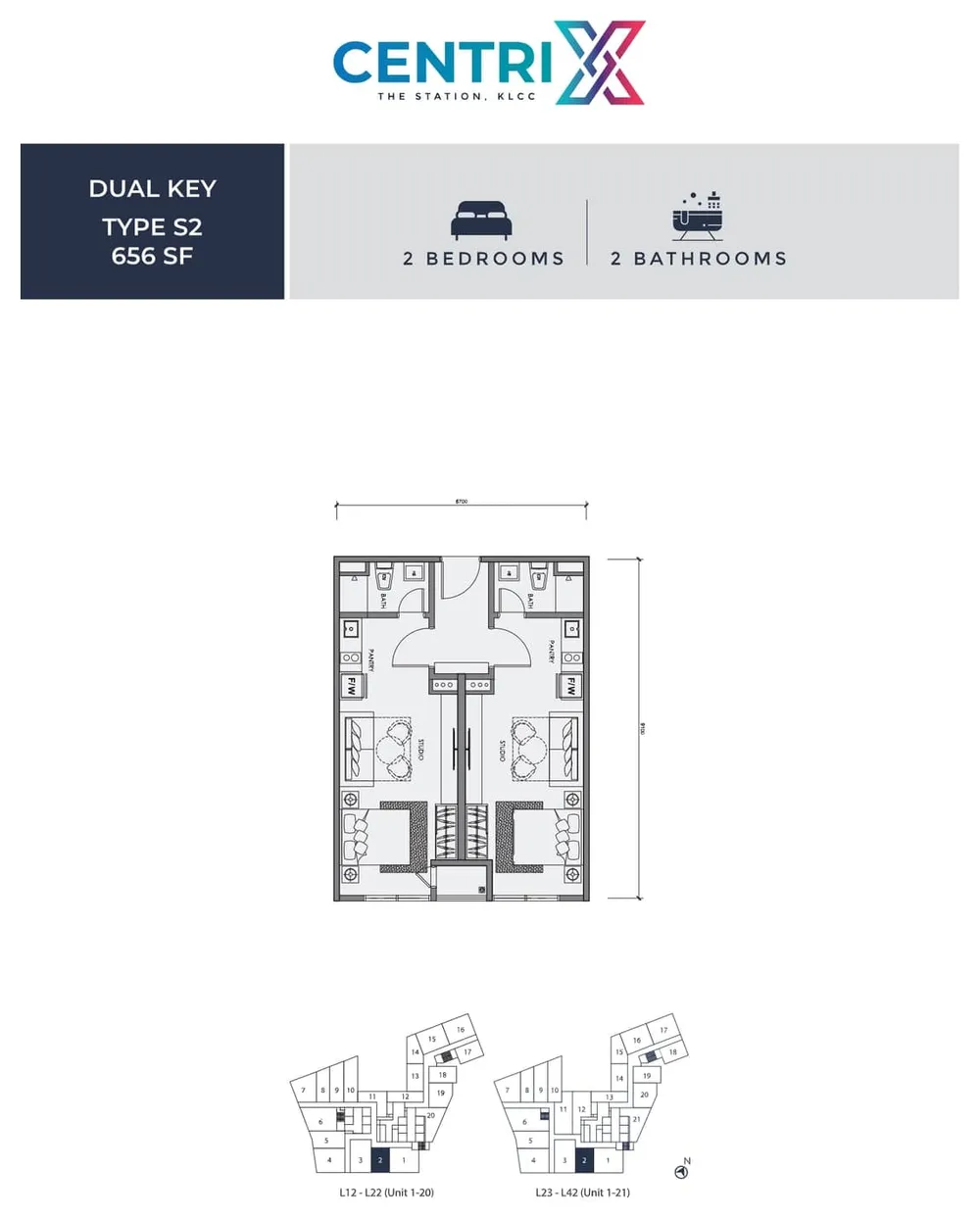 Centrix The Station Type S2 floor plan, 656 sq ft (61 m²)