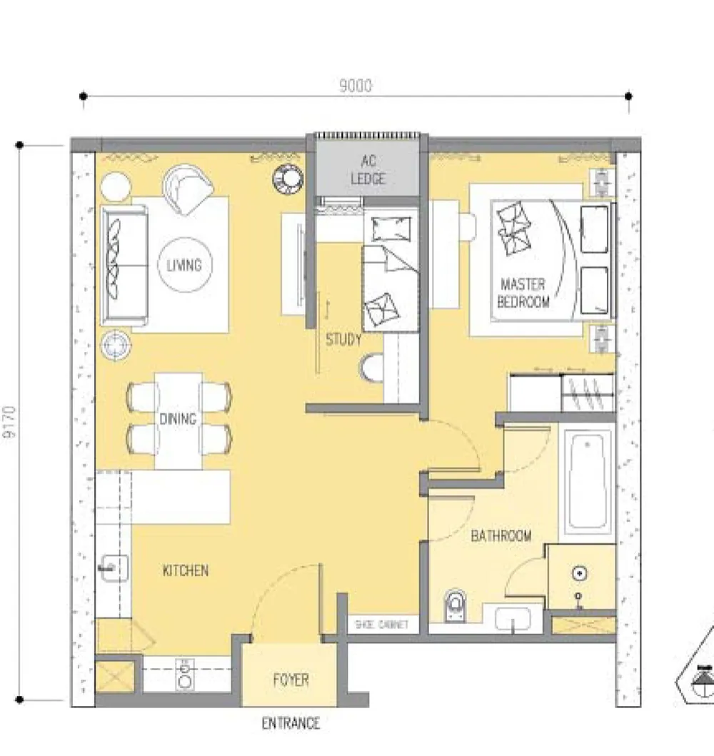 Ascott Star Residence Type B3 floor plan, 851 sq ft (79 m²)