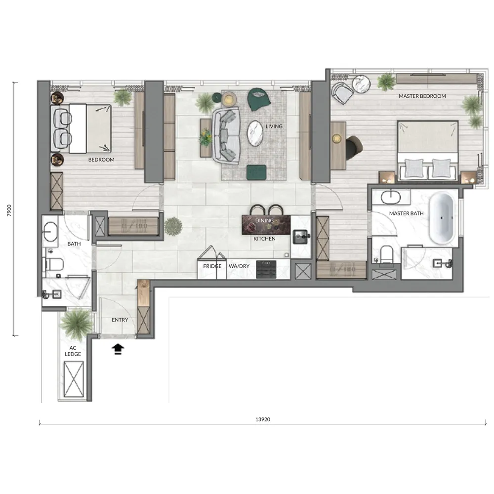 Core Residence Type B4 floor plan, 1,011 sq ft (94 m²)
