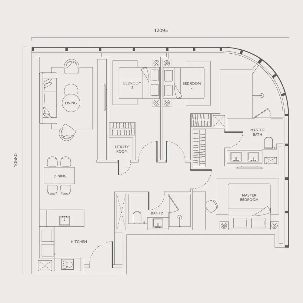 CloutHaus Type A floor plan, 1,216 sq ft (113 m²)