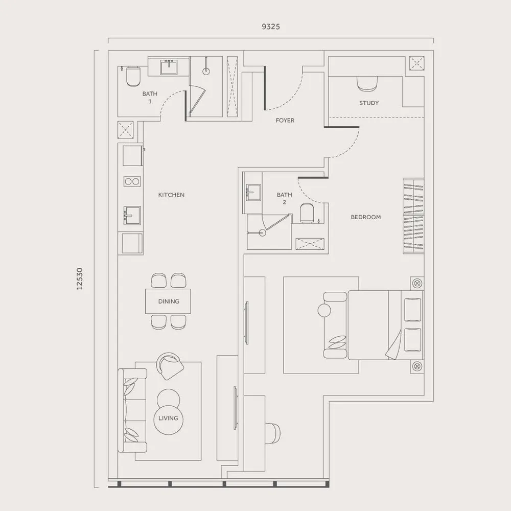 CloutHaus Type M floor plan, 1,173 sq ft (109 m²)