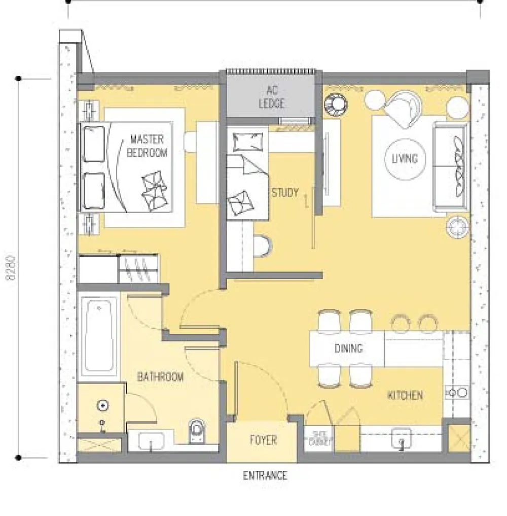 Ascott Star Residence Type B2 floor plan, 808 / 819 sq ft