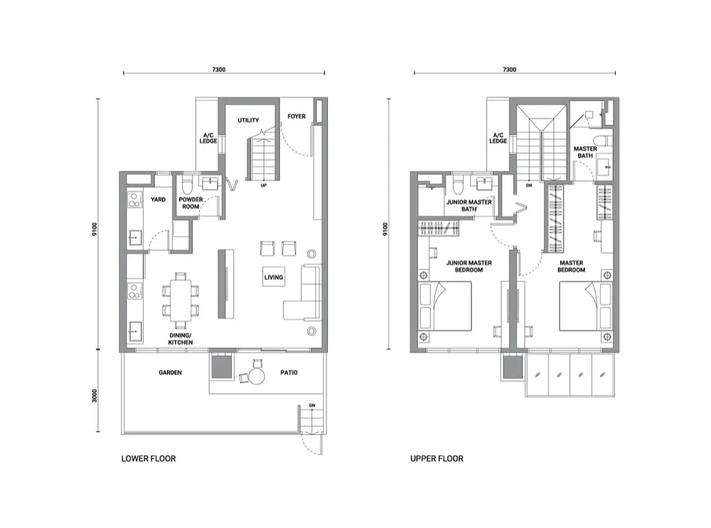 Enlace Suites 2 Type G2 garden home floor plan, 1,216 sq ft (113 m²)