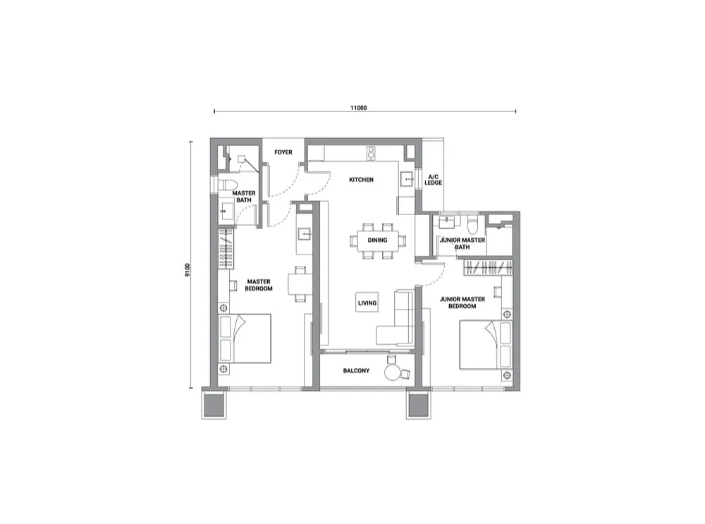 Enlace Suites 2 Type C2 floor plan, 979 sq ft (91 m²)
