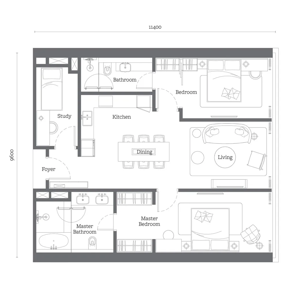Oxley Towers Tower 2 · Type D2 floor plan, 1,173 sq ft (109 m²)