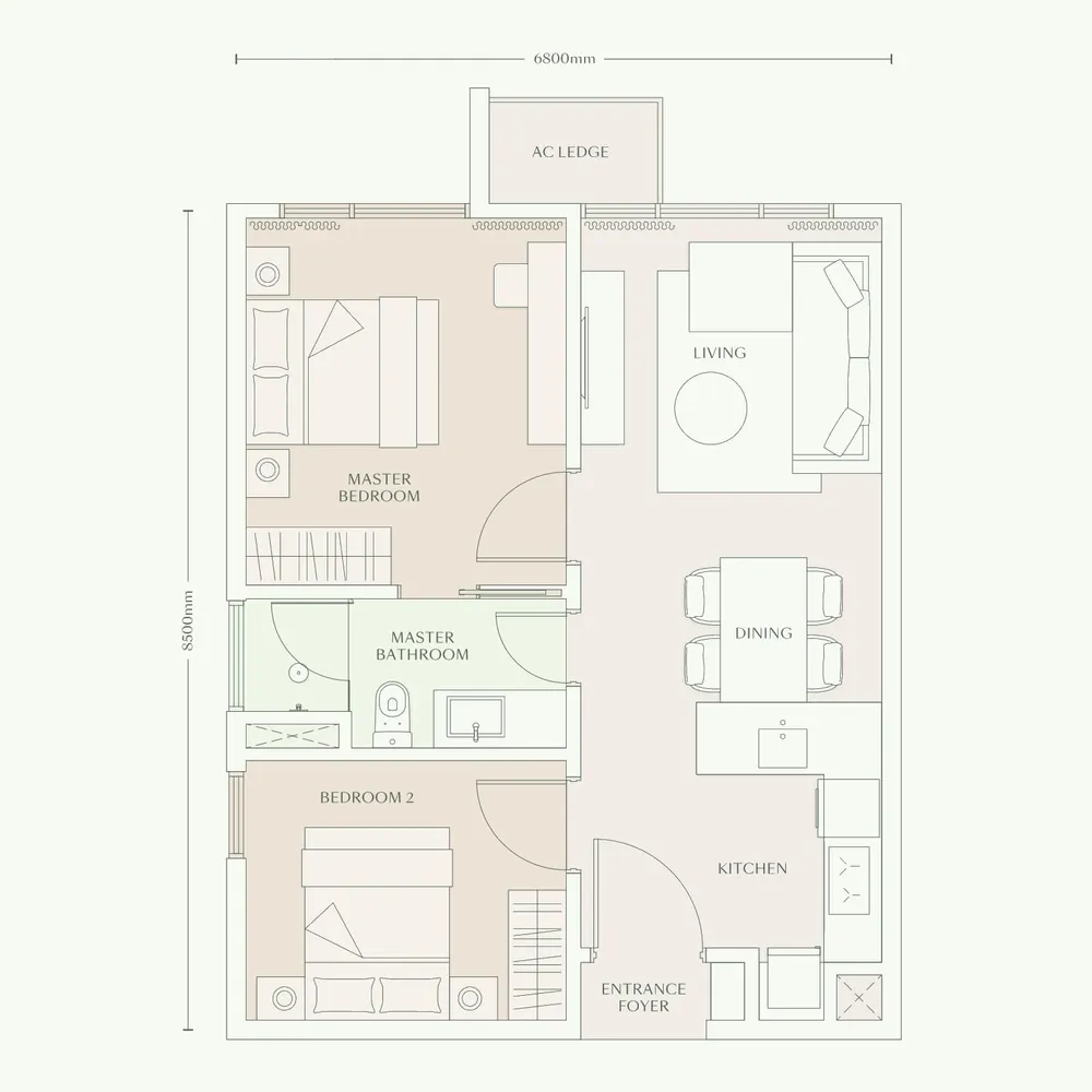 Parkside Residences Type C1 floor plan, 646 sq ft (60 m²)