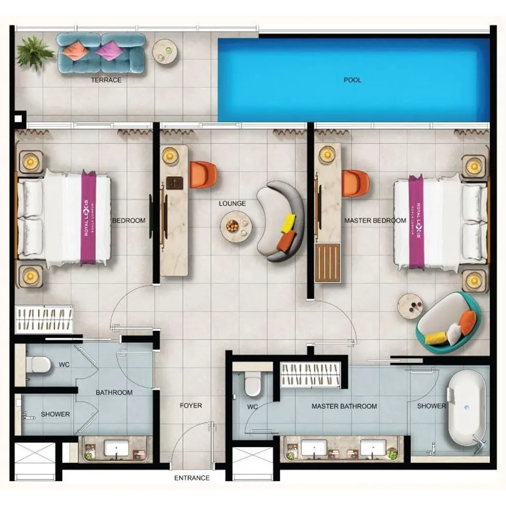 Royal Lexis Type D floor plan, 1,155 sq ft (107 m²)