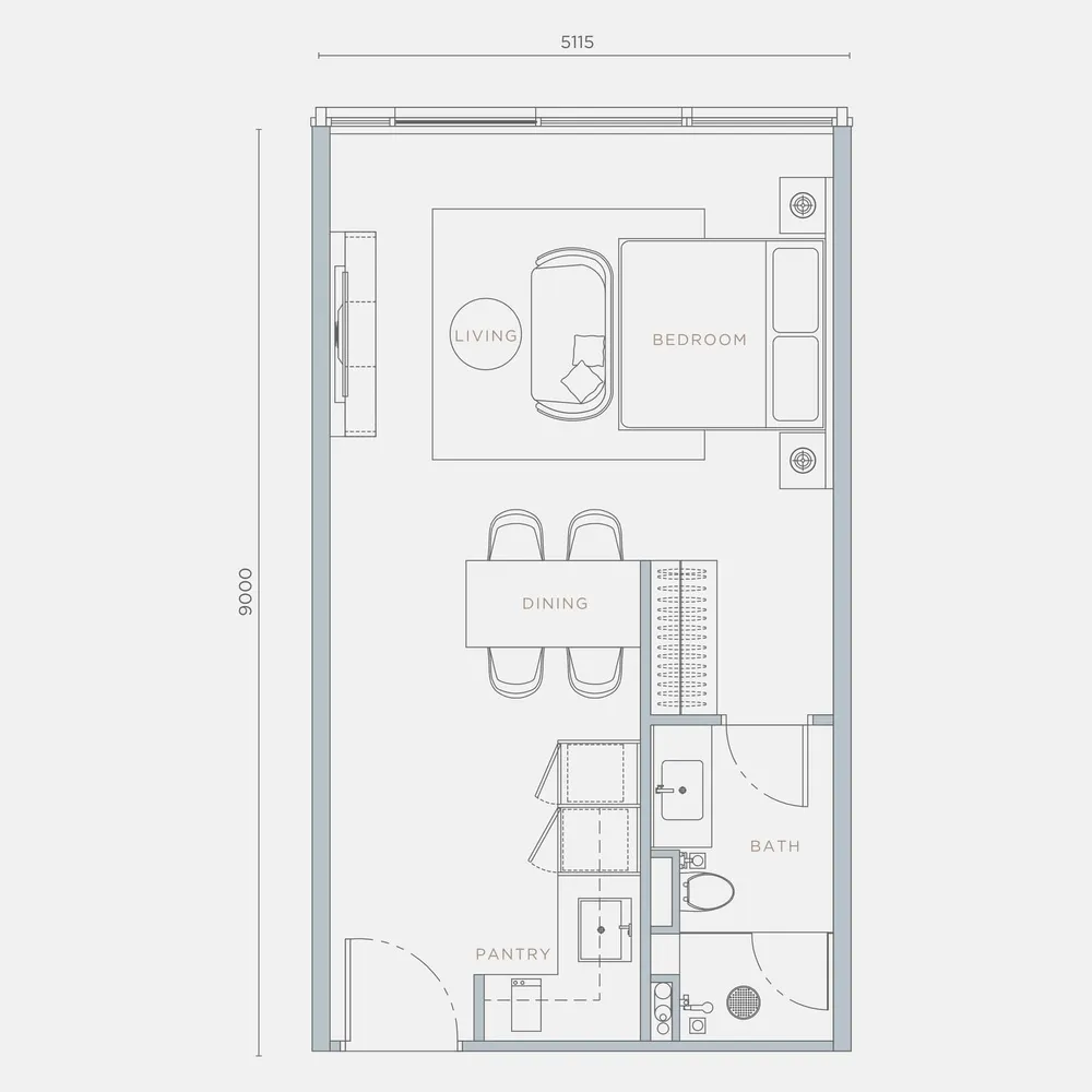 Orion Residence Type A1 studio floor plan, 495 sq ft (46 m²)