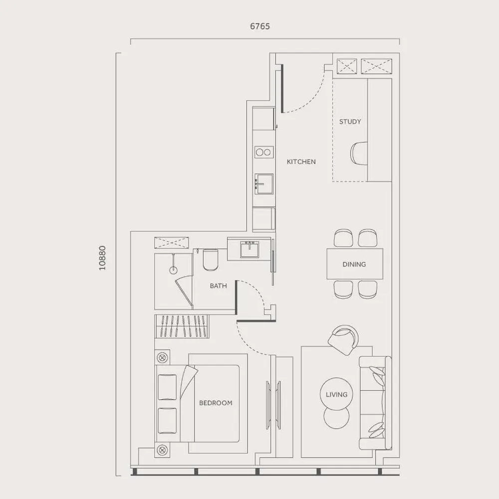 CloutHaus Type K floor plan, 635 sq ft (59 m²)