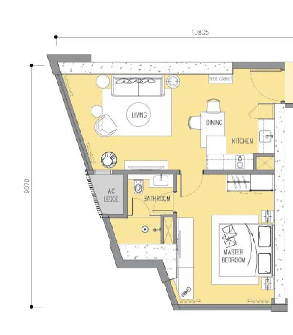 Ascott Star Residence Type A3 floor plan, 679 sq ft (63 m²)