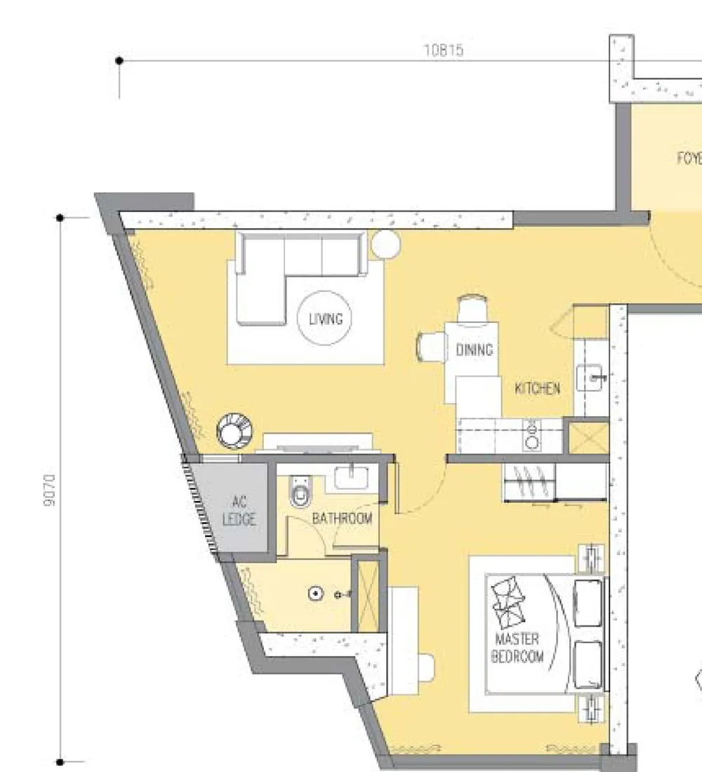 Ascott Star Residence Type A2 floor plan, 722 sq ft (67 m²)