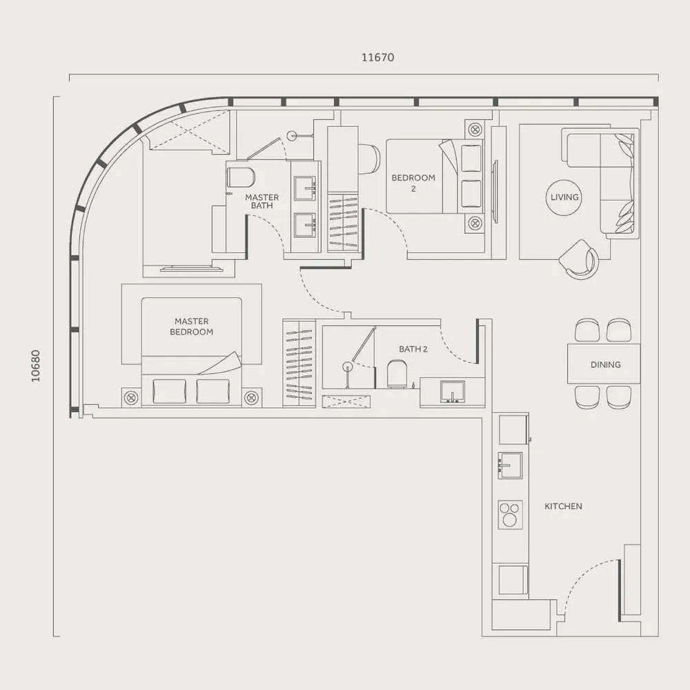 CloutHaus Type G floor plan, 904 sq ft (84 m²)