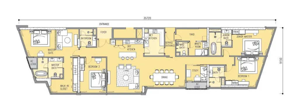 Ascott Star Residence Type G floor plan, 2,972 sq ft (276 m²)