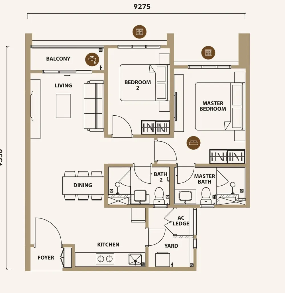 Lunar Seputeh Type B1 floor plan, 841 sq ft (78 m²)