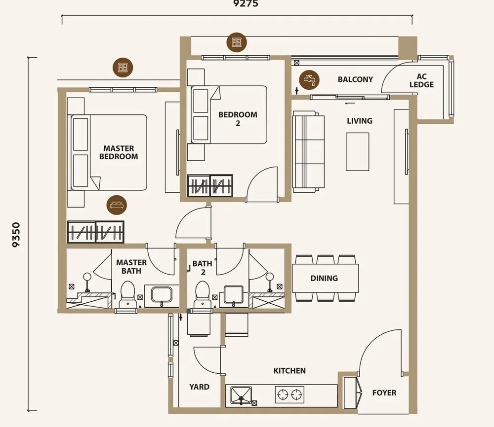 Lunar Seputeh Type B1A floor plan, 841 sq ft (78 m²)