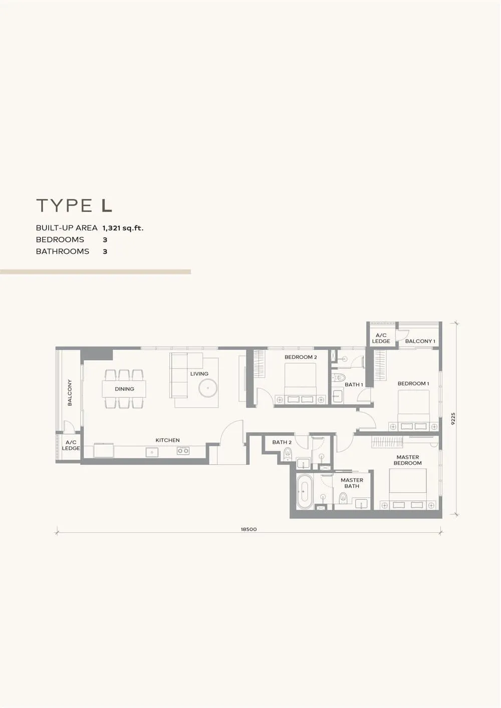 Khaya Residence Type L floor plan, 1,321 sq ft (123 m²)