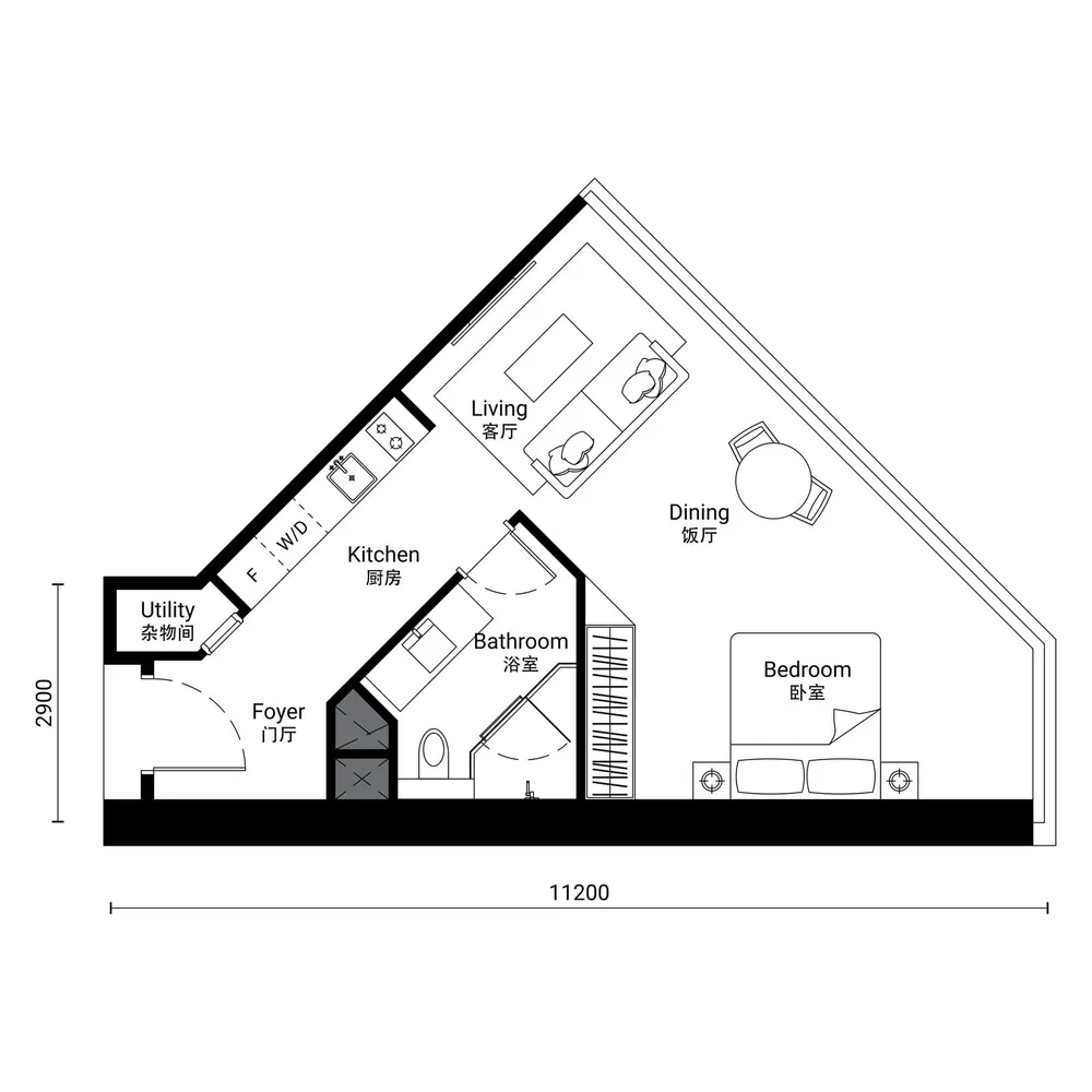Oxley Towers Tower 1 · Type A-1 floor plan, 578 sq ft (54 m²)