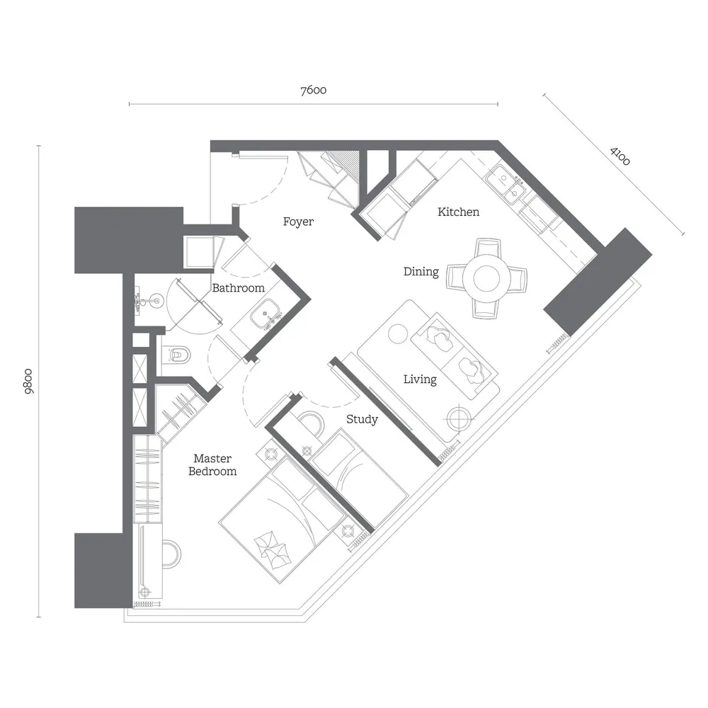 Oxley Towers Tower 2 · Type B2 floor plan, 775 sq ft (72 m²)
