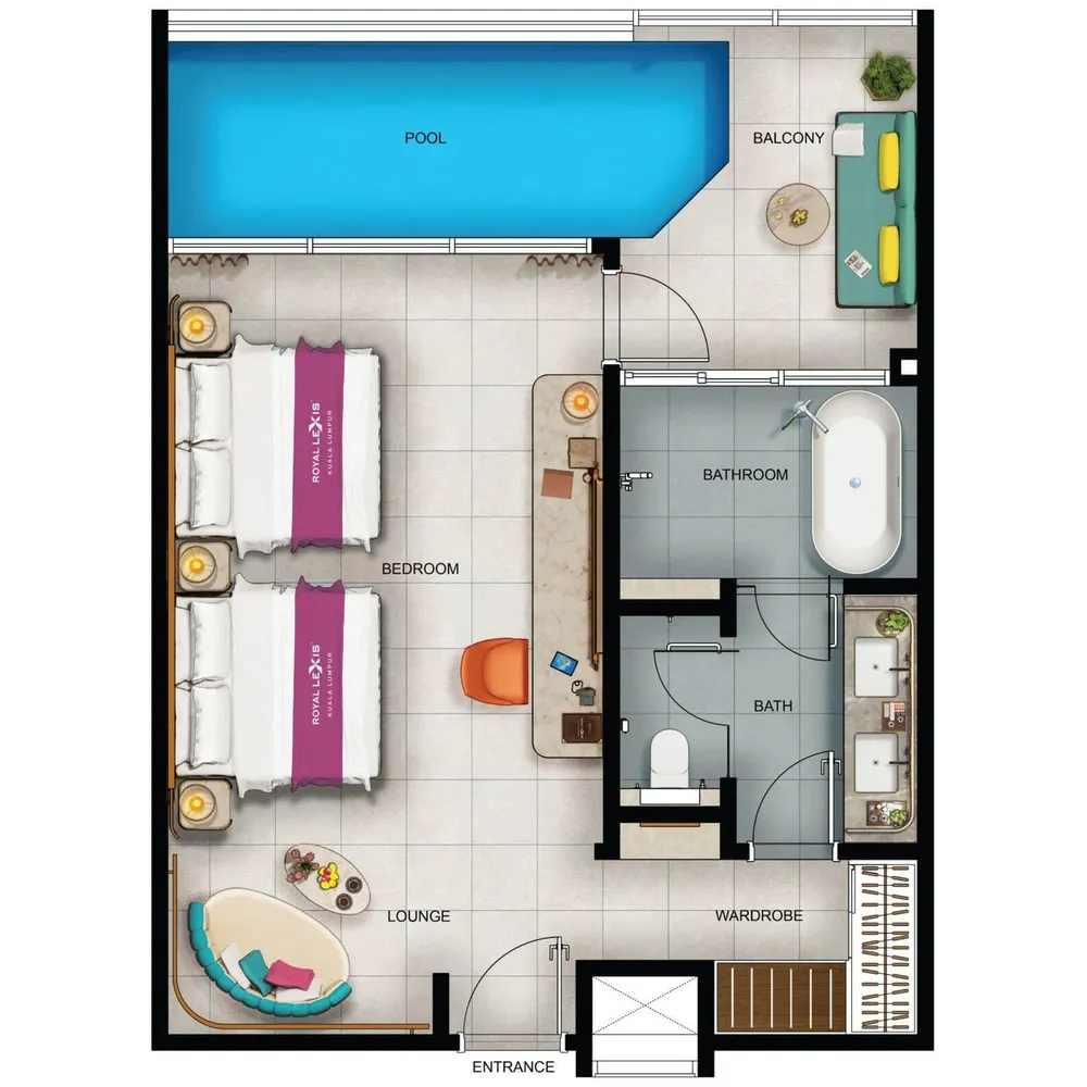 Royal Lexis Type B floor plan, 802 sq ft (75 m²)