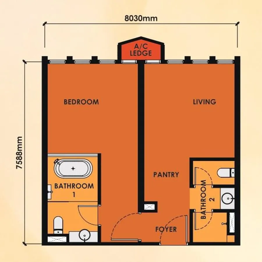 Phoeniz Suites Type B1 dual key floor plan, 657 sq ft (61 m²)