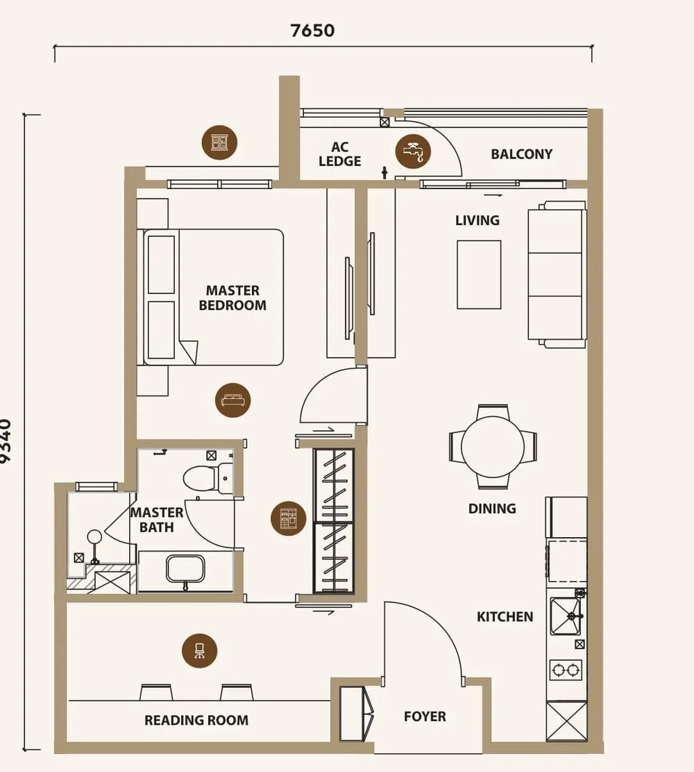Lunar Seputeh Type A floor plan, 683 sq ft (63 m²)
