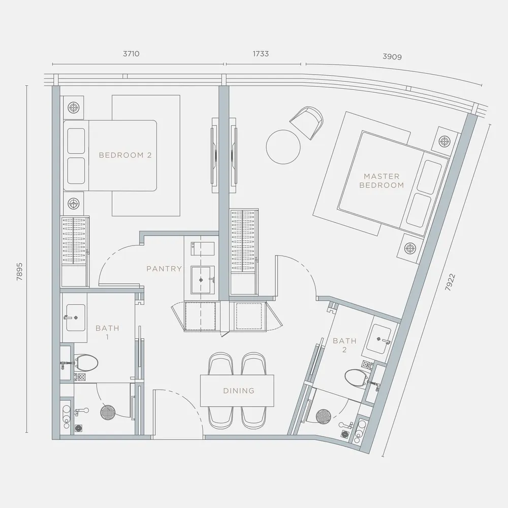 Orion Residence Type B1 floor plan, 680 sq ft (63 m²)