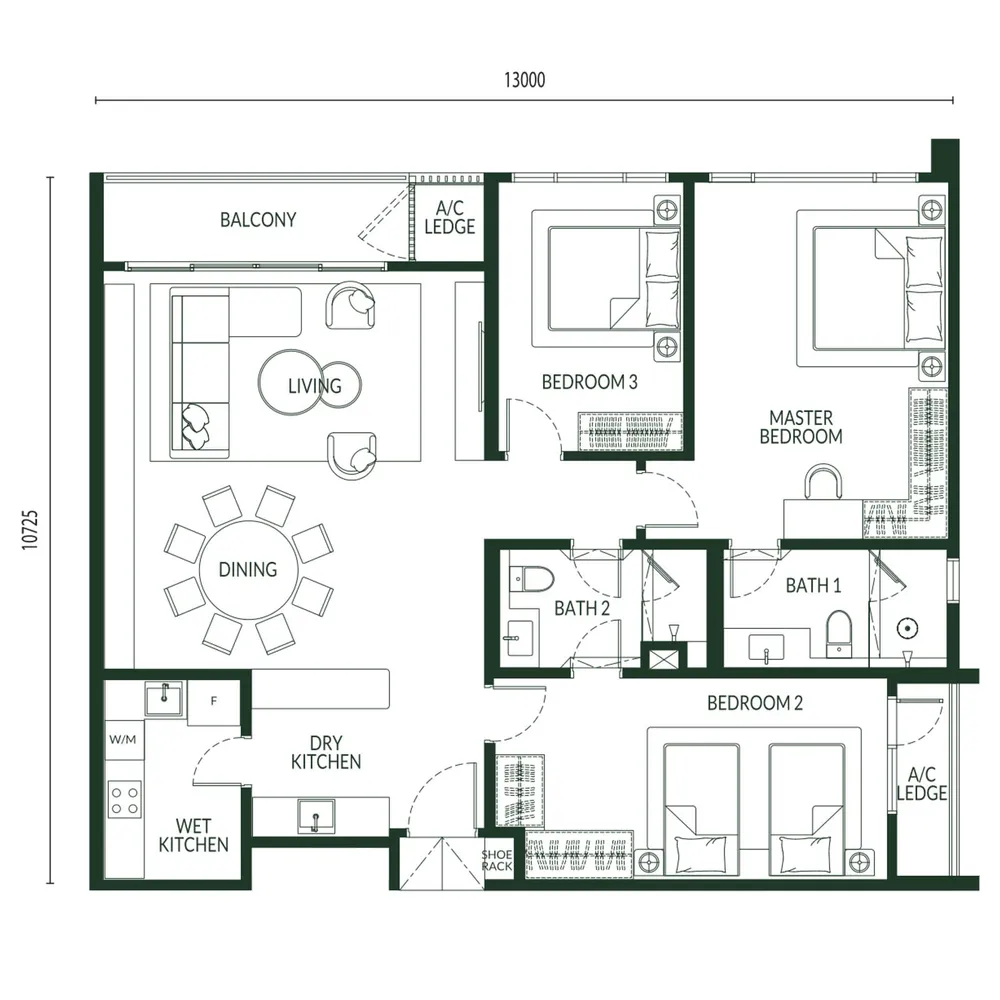 Park Green Pavilion Type C floor plan, 1,485 sq ft (138 m²)