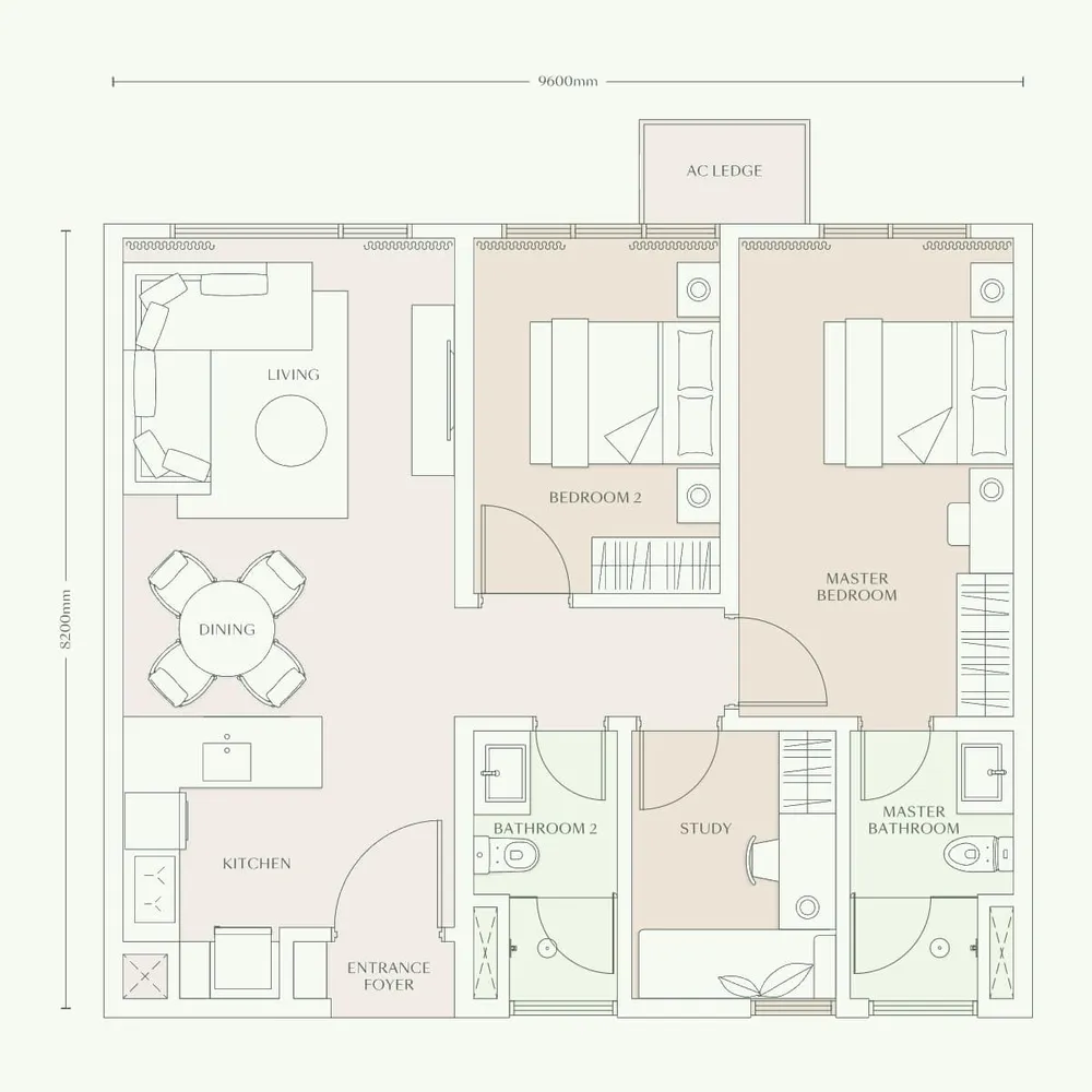 Parkside Residences Type D1 floor plan, 872 sq ft (81 m²)