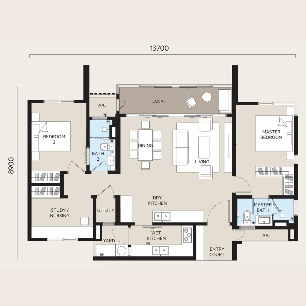 OAKA Residences Type B3 floor plan, 1,175 sq ft (109 m²)