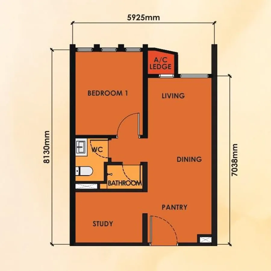 Phoeniz Suites Type A floor plan, 484 sq ft (45 m²)
