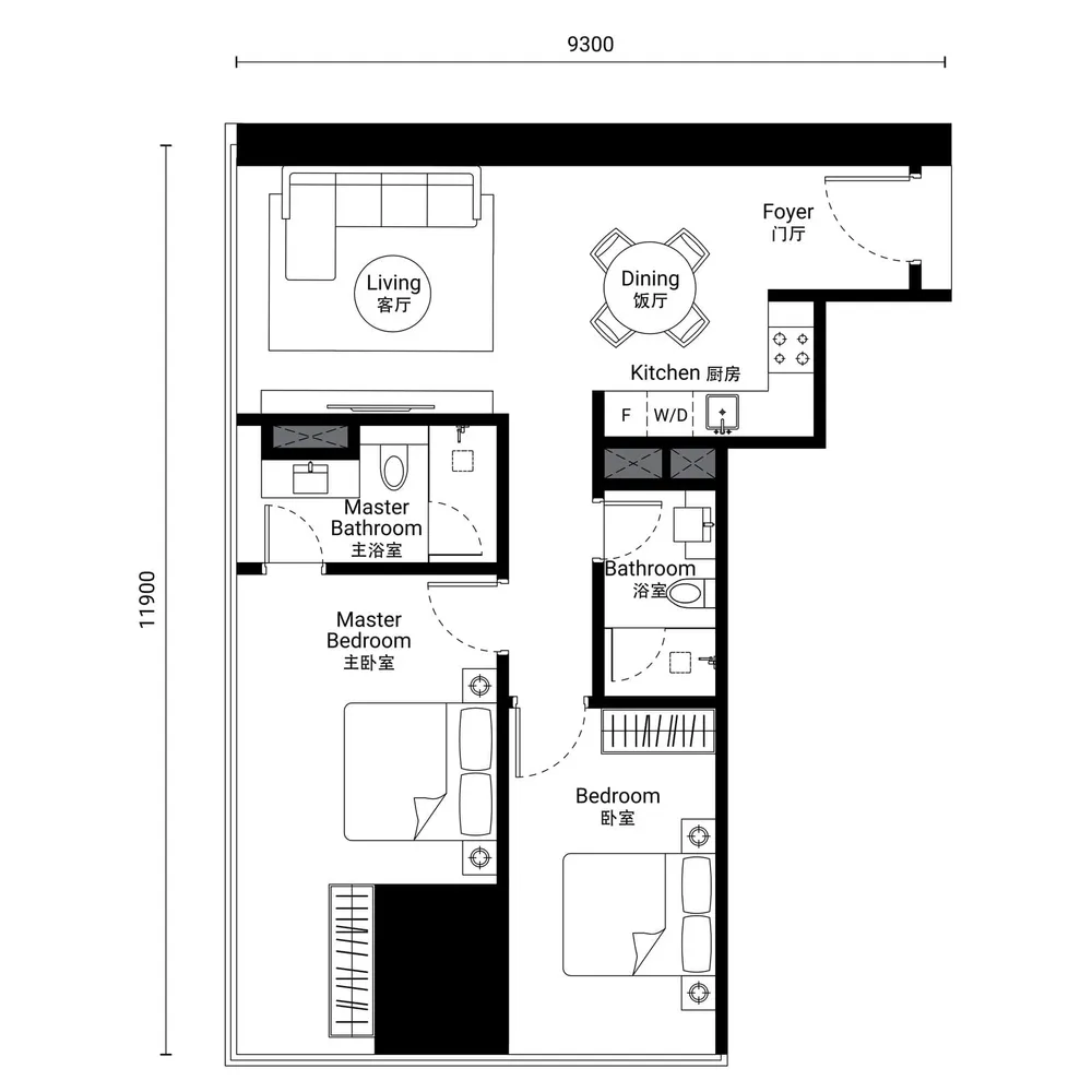 Oxley Towers Tower 1 · Type D-5A floor plan, 894 sq ft (83 m²)