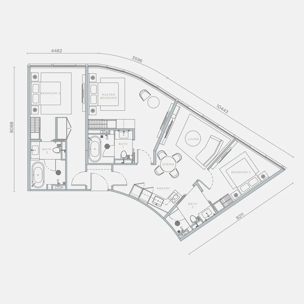 Orion Residence Type D1 dual key floor plan, 1,180 sq ft (110 m²)
