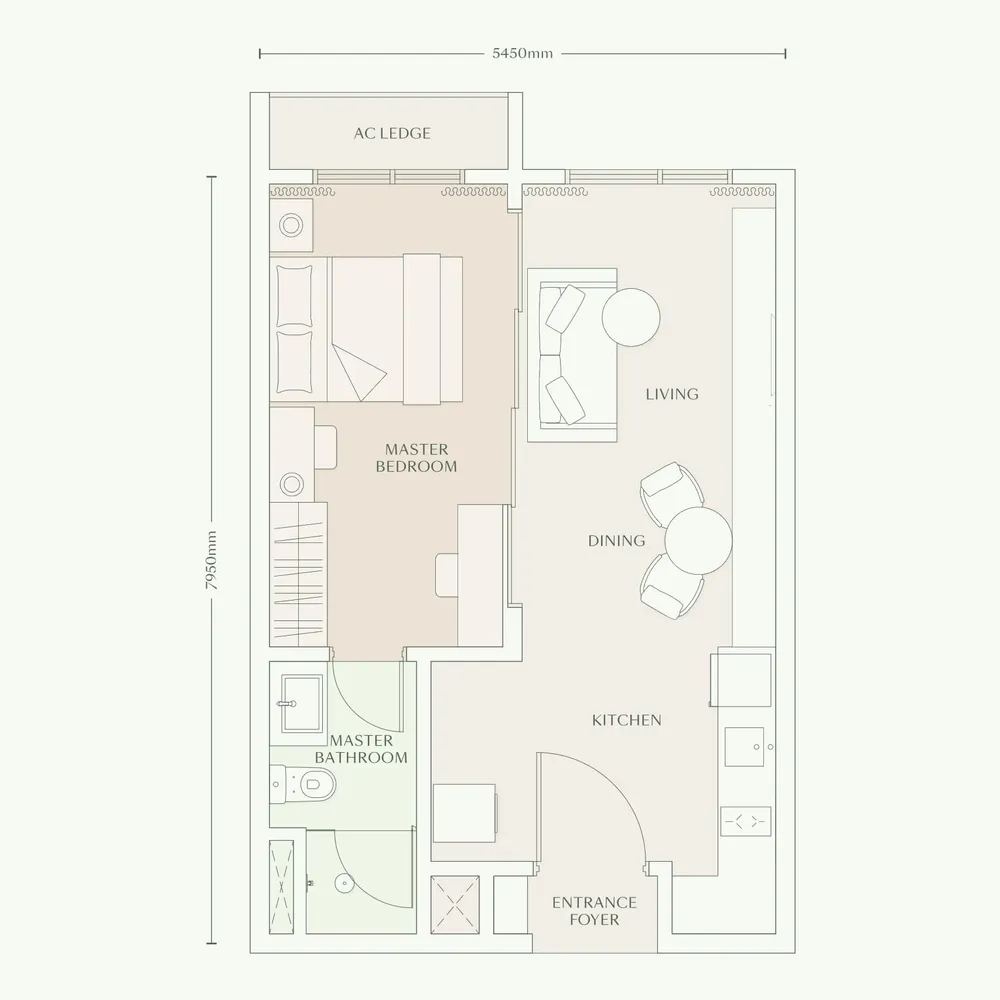 Parkside Residences Type A floor plan, 485 sq ft (45 m²)
