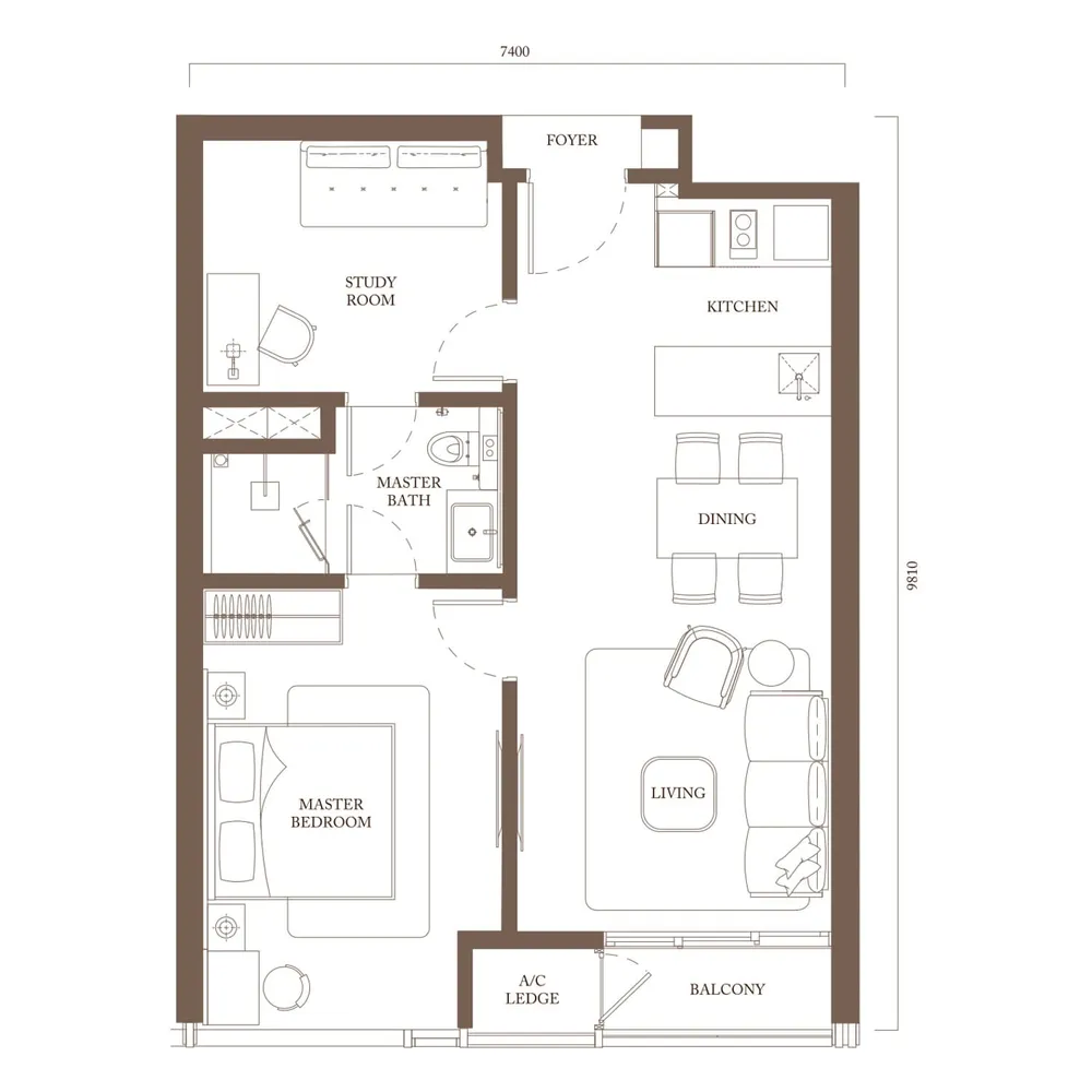 Pavilion Square Type B2 floor plan, 772 sq ft (72 m²)