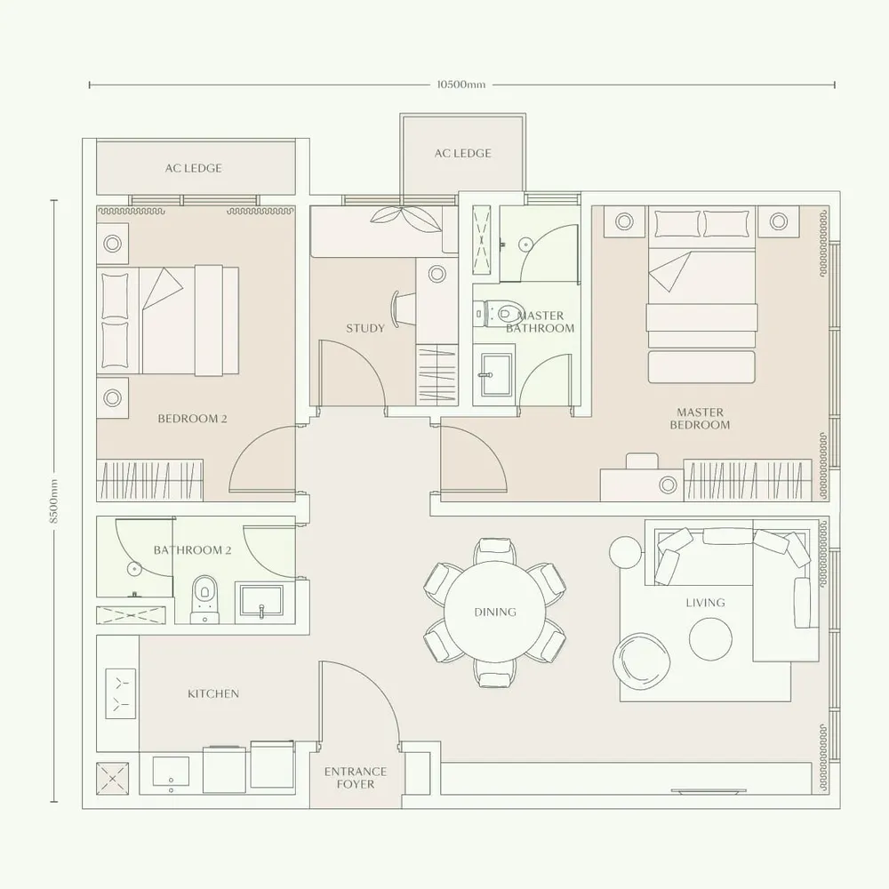 Parkside Residences Type D3 floor plan, 1,012 sq ft (94 m²)