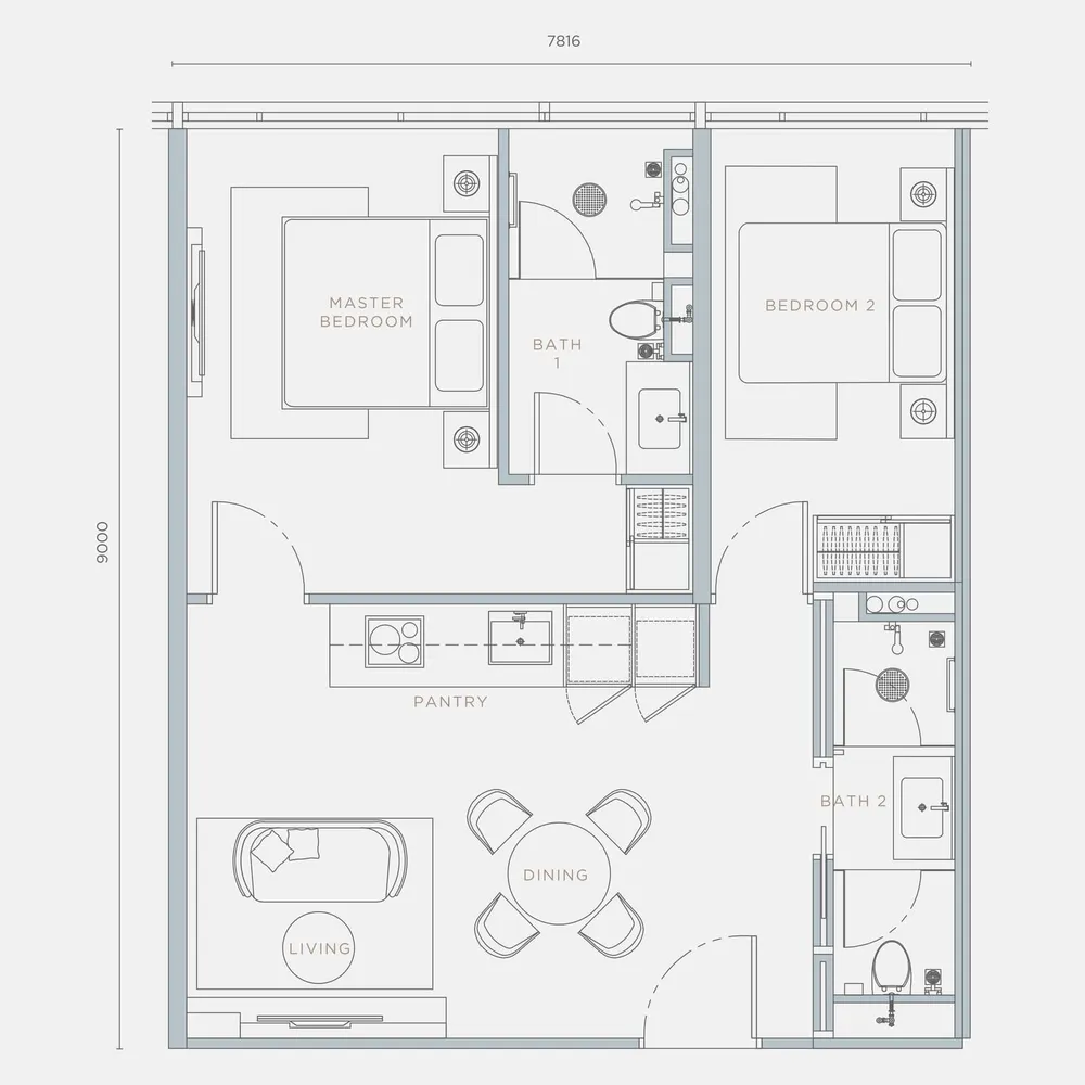 Orion Residence Type B3 floor plan, 746 sq ft (69 m²)